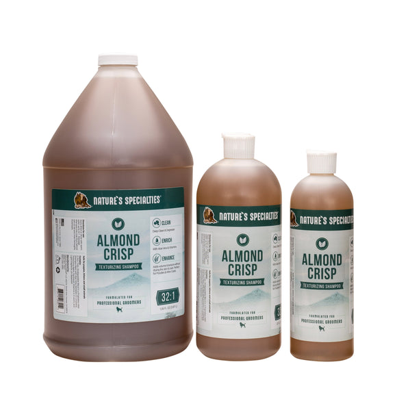 Multiple sizes of Nature’s Specialties Almond Crisp Specialty Pet Shampoo