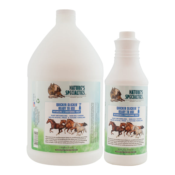 Nature’s Specialties horse shampoo and grooming products in a large and small bottle