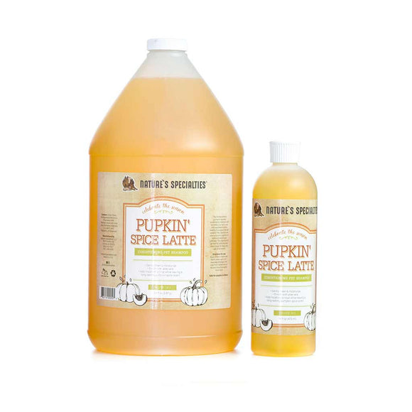 Seasonal scented pet shampoo from Nature’s Specialties in a large and small bottle