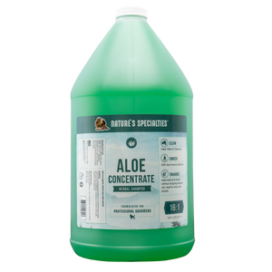 Green color Nature's Specialties Aloe Concentrate Shampoo for dogs and cats in 128 oz. gallon size.