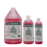 Three bottles Berry Gentle Tearless Shampoo for dogs and cats in 128oz, 32oz, 16oz sizes.