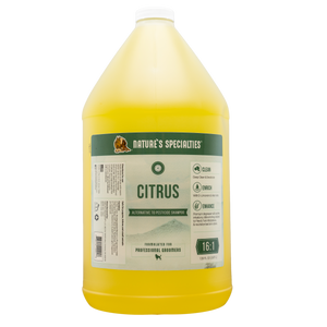 A gallon bottle of Citrus Shampoo. Fight pests with this alternative to pesticide grooming shampoo.