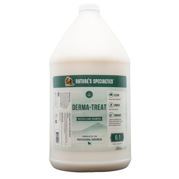 Derma-Treat Shampoo for dogs and cats by Nature's Specialties in a 128 oz. gallon size bottle.