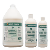 Three bottles white Nature's Specialties Derma-Treat Shampoo in 128oz, 32oz, and 16oz sizes.