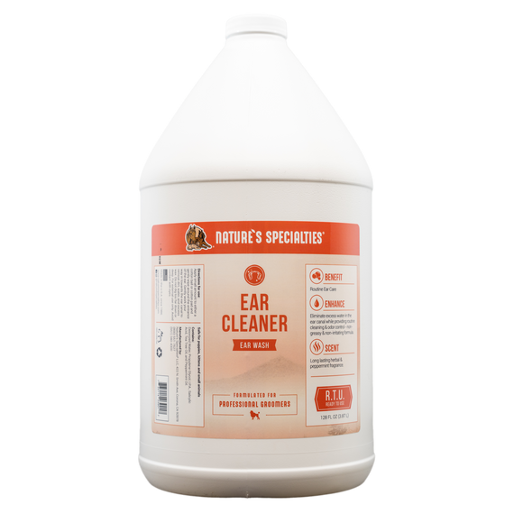 Routine Ear Cleaner for dogs and cats by Nature's Specialties in 128 oz. gallon size bottle.