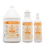 Three bottles of Nature's Specialties Fluff & Puff Re-Moisturizing Spray in varying sizes.