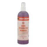 16 oz. bottle of fast-acting Nature's Specialties Odor Terminator Spray for dogs and cats.