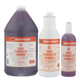 128oz, 32oz, 16oz bottles of Nature's Specialities Odor Terminator™ Spray for pets.