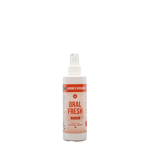 Oral Fresh® Oral Spray for dogs & cats in 8 oz. spray bottle helps fight bacteria & bad breath.