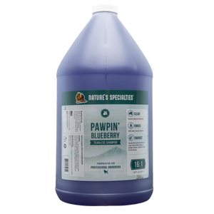 128 oz bottle of Nature's Specialties Pawpin' Blueberry Tearless face & body pet shampoo.