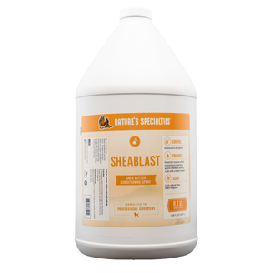 Gallon-size bottle of Nature's Specialties SheaBlast Shea Butter Conditioning Spray for pets.
