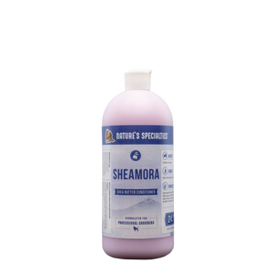 Gallon-sized bottle of Nature's Specialties SheaMora Shea Butter & Argan Oil cat & dog conditioner.