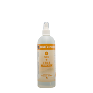 Gallon-sized bottle of Nature's Specialties Silk-N-Finish Leave-In Conditioner Spray for pets.