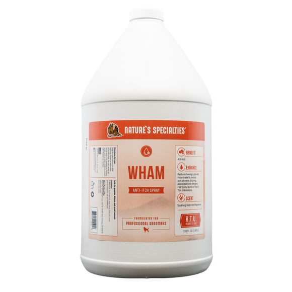 128 oz. bottle of Nature's Specialities Wham® Anti Itch Spray for dogs & cats.