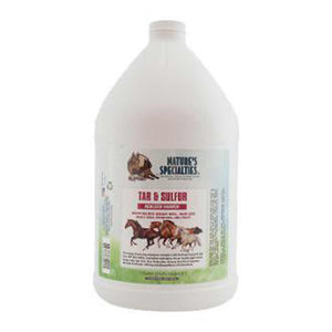 Nature's Specialties Tar and Sulfur With Aloe Shampoo for horses in a 128 oz. gallon size bottle.