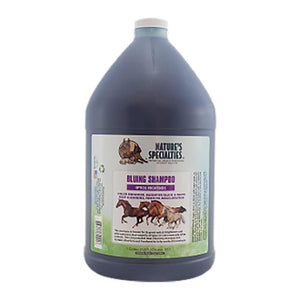 One gallon bottle of Nature's Specialties Aloe Bluing Shampoo With Optical Brighteners for horses.
