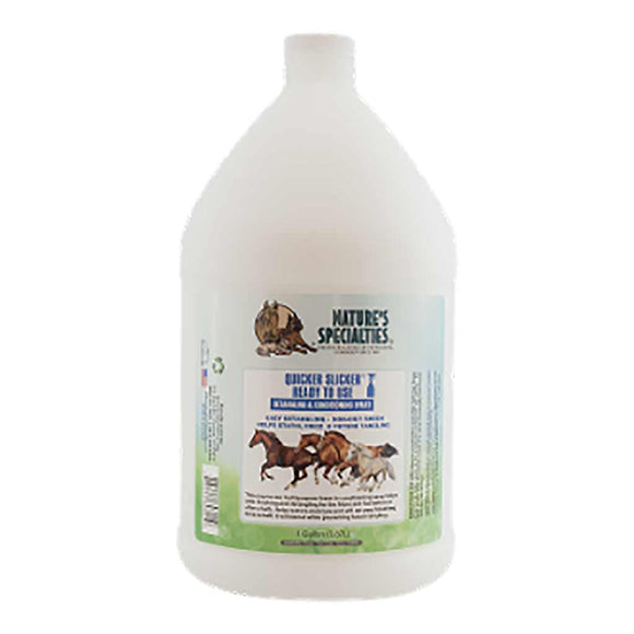 Quicker Slicker nourishing Leave-In Conditioning Spray for horses in 128 oz. size bottle.