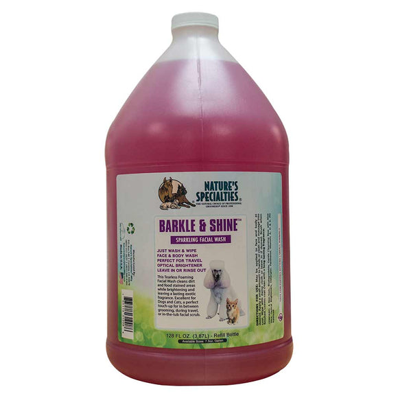 128 oz size bottle of Nature's Specialties Barkle and Shine foaming face wash for pets.