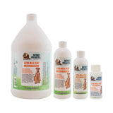Bottles of Citru-Mela Plus pesticide alternative shampoo for pets in gallon, 16oz, 8oz & 2oz. sizes.