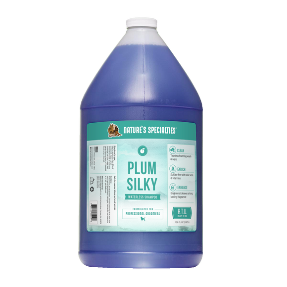 128 oz. gallon bottle Nature's Specialties Plum Silky Waterless Foamer cat and dog shampoo.